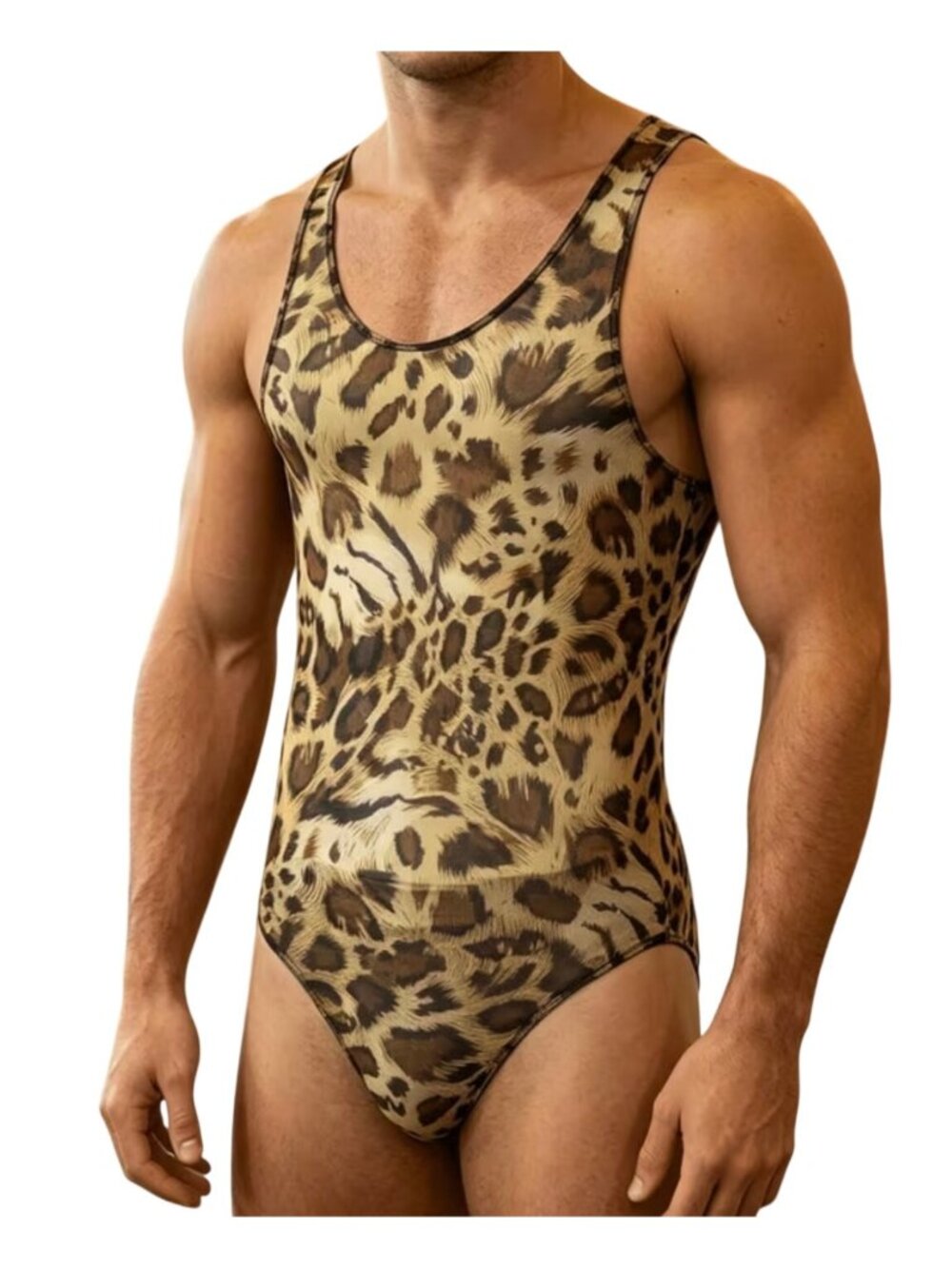 Mens Sheer Leopard Print Bodysuit*Sexy*Gay*Cosplay*Sissy*Femboy*One-Size*NIP